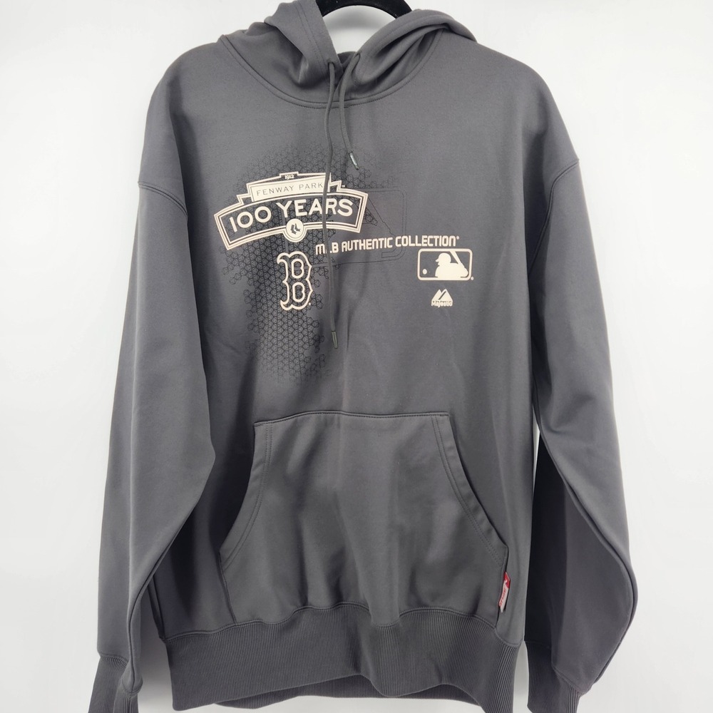 Majestic MLB Boston Red Sox Fenway Park 100 Years Hoodie Grey Therma Base Mens L